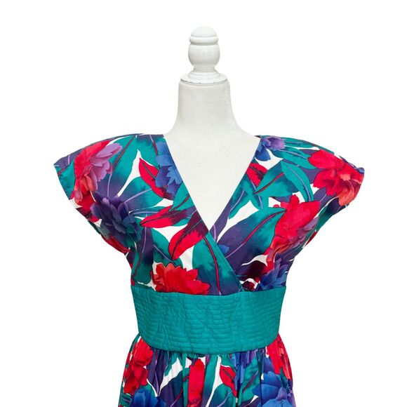 Vintage Jackie Taub for Connections Floral Midi Dress 12 Union Made Blue Red - Picture 3 of 12